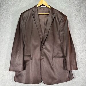 Moda Italy Men's Faux leather brown jacket collar button up blazer size 46 Soft